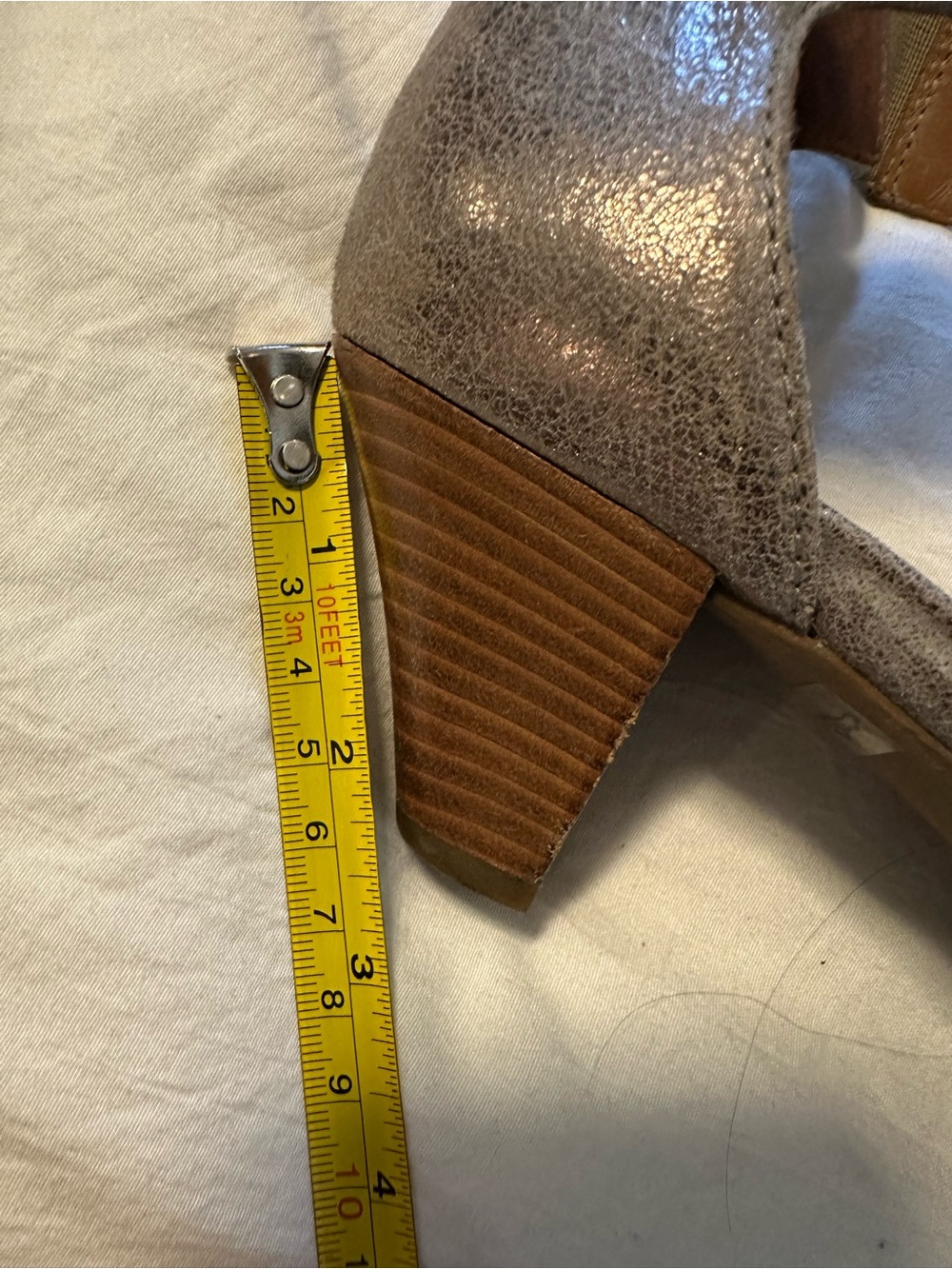 Paul Green Coco Smoke Metallic Leather Taupe Ankle-Strap Sandal Wooden Heel Sz 8 - Picture 7 of 10
